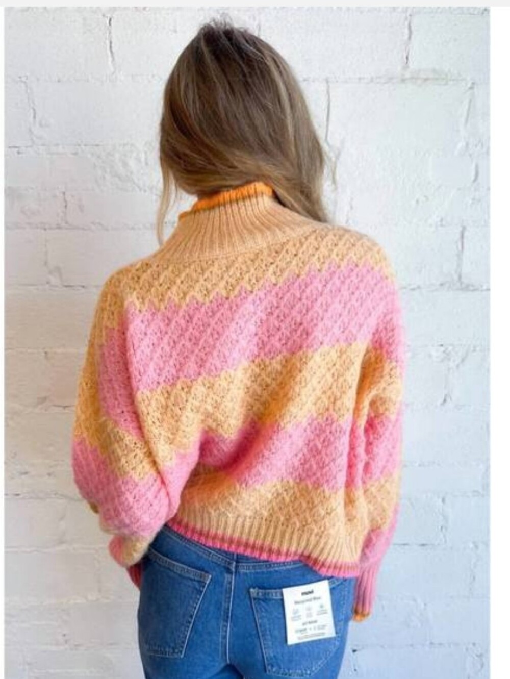 Lalavon Cozy Aesthetic Sweetheart Stitch Striped Cropped Sweater Pink Yellow M - Picture 3 of 16